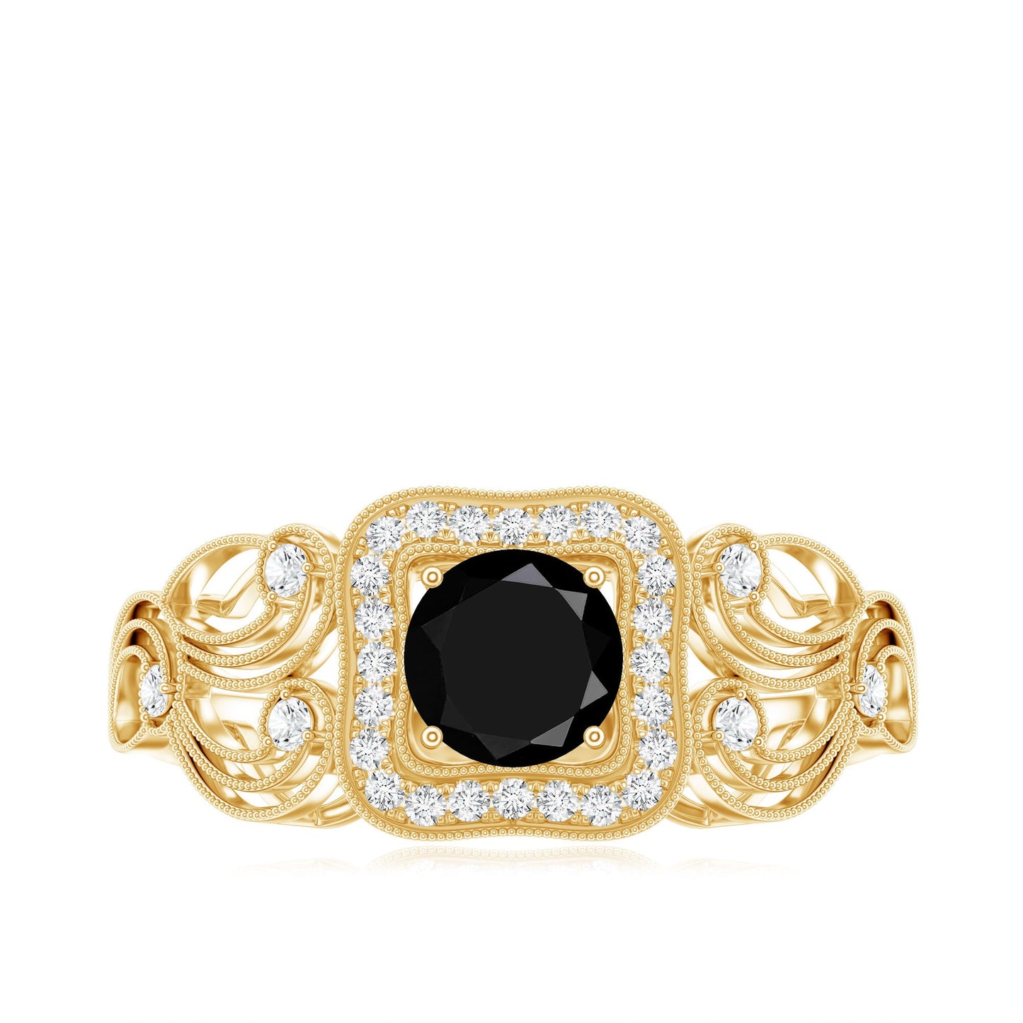 Vintage Style 0.84 Carat Lab Grown Black Diamond Engagement Ring with White Diamond