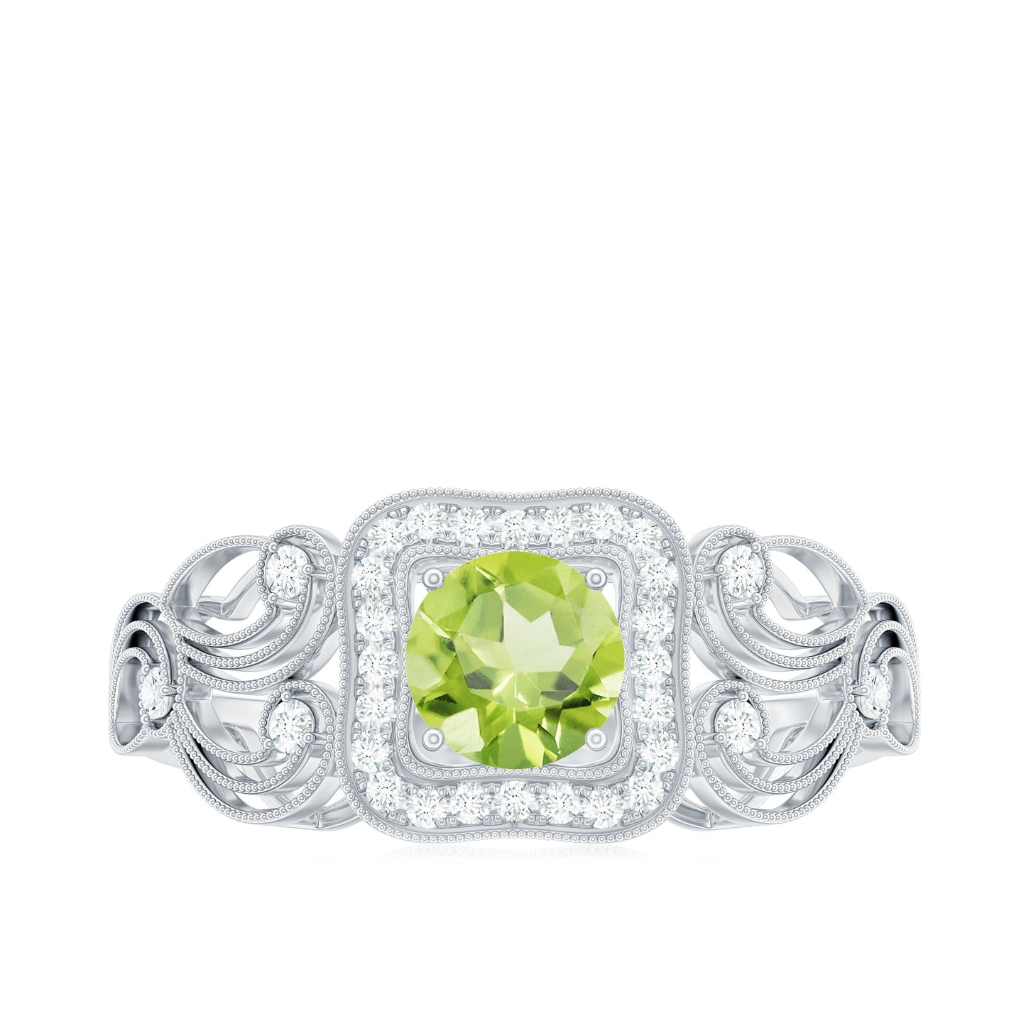 Vintage Style 0.5 Carat Peridot Engagement Ring with Diamond Halo