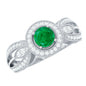 Real Emerald Diamond Vintage Looking Engagement Ring with Split Shank