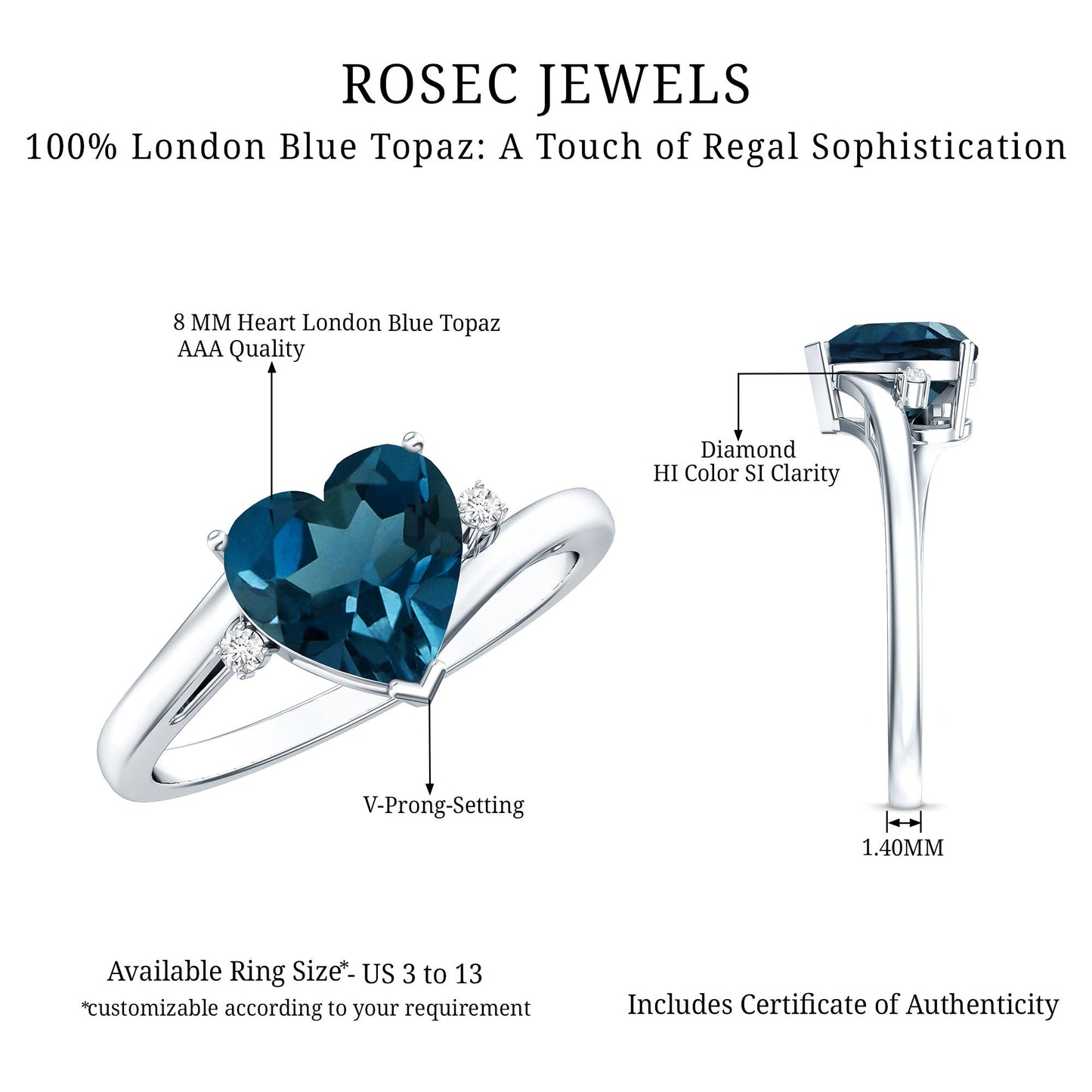 Heart Shaped London Blue Topaz Engagement Ring with Diamonds