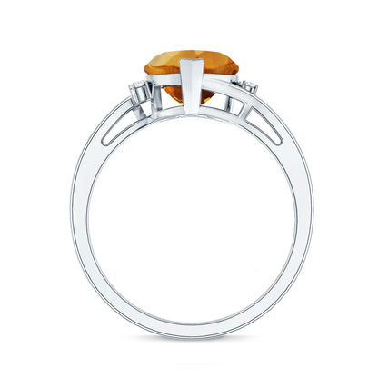 Natural 2 Carat Citrine Heart Engagement Ring with Diamond