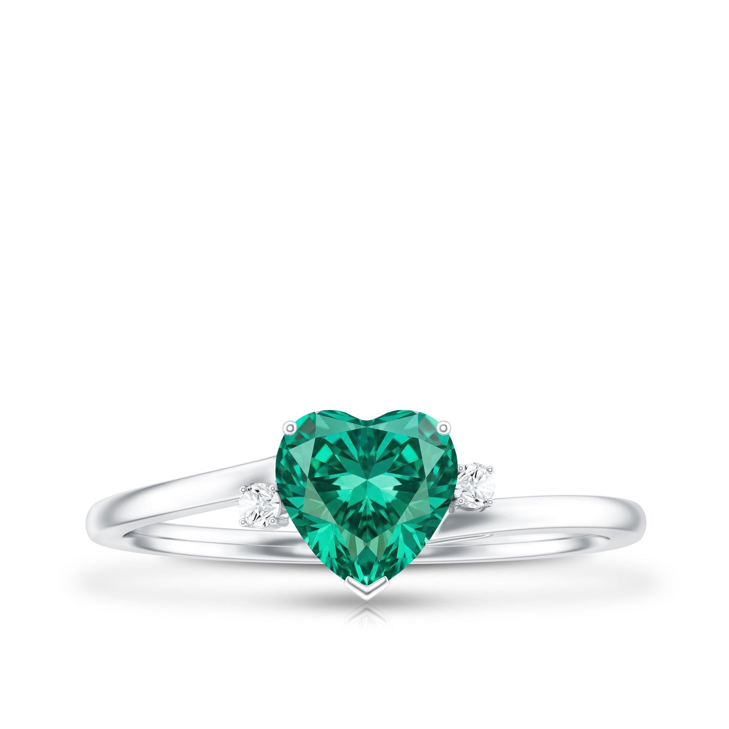 Certified Lab Grown Emerald Heart Shaped Promise Engagement Ring with Diamond