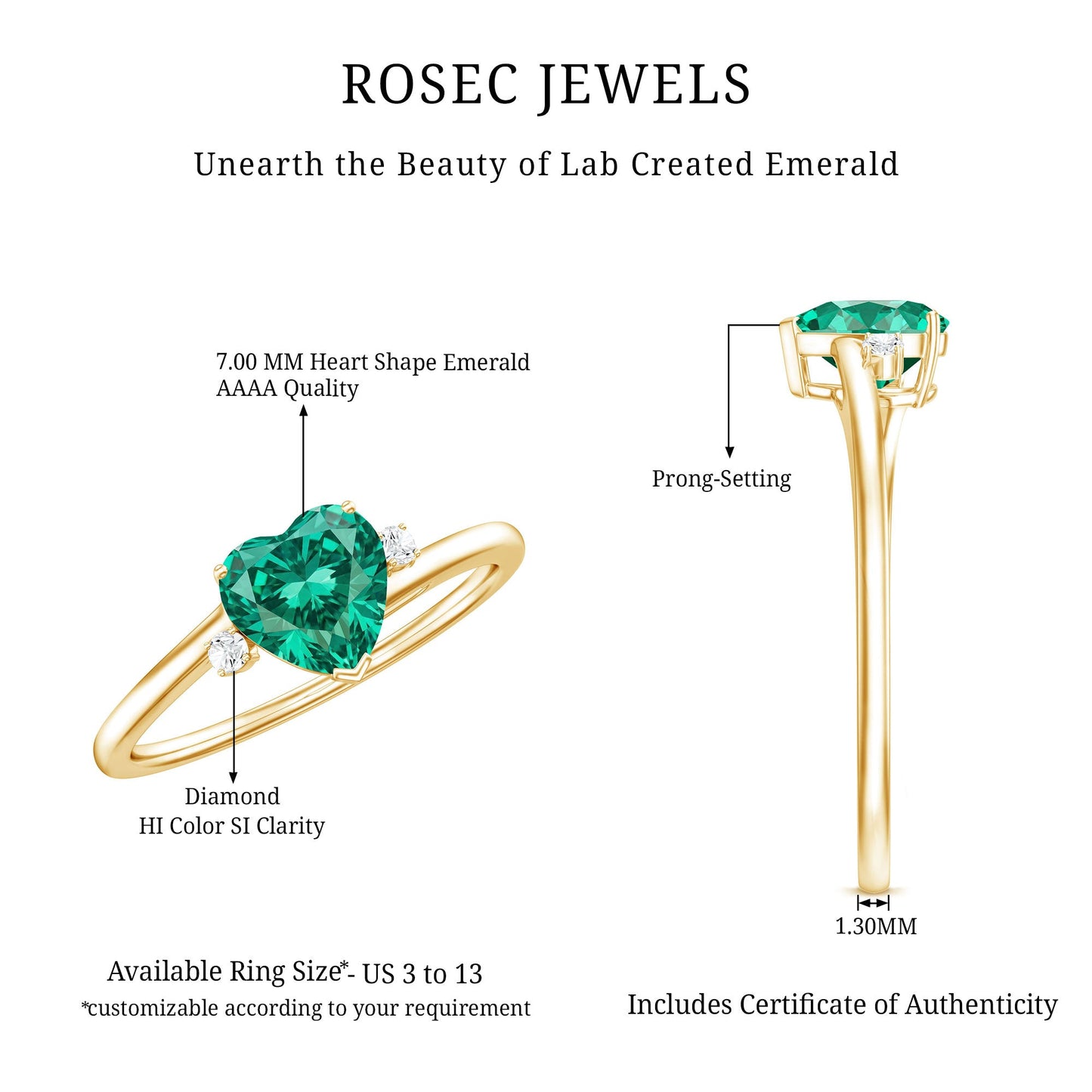 Certified Lab Grown Emerald Heart Shaped Promise Engagement Ring with Diamond
