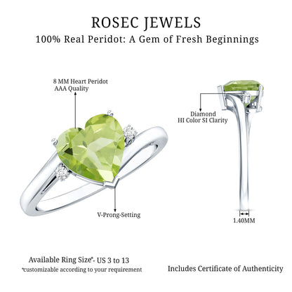 Real 2 Carat Peridot Heart Engagement Ring with Diamond