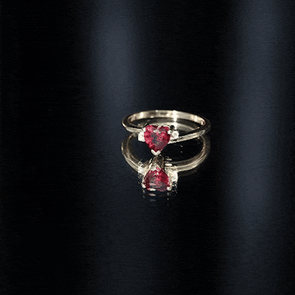 Heart Shape Lab Grown Ruby Solitaire Promise Ring with Diamond