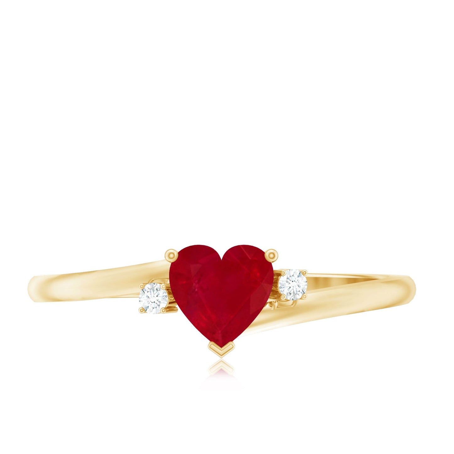 Real 0.6 Carat Ruby Diamond Heart Promise Ring with Bypass Shank