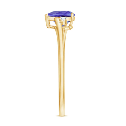 Certified Real Tanzanite Heart Promise Ring with Diamond