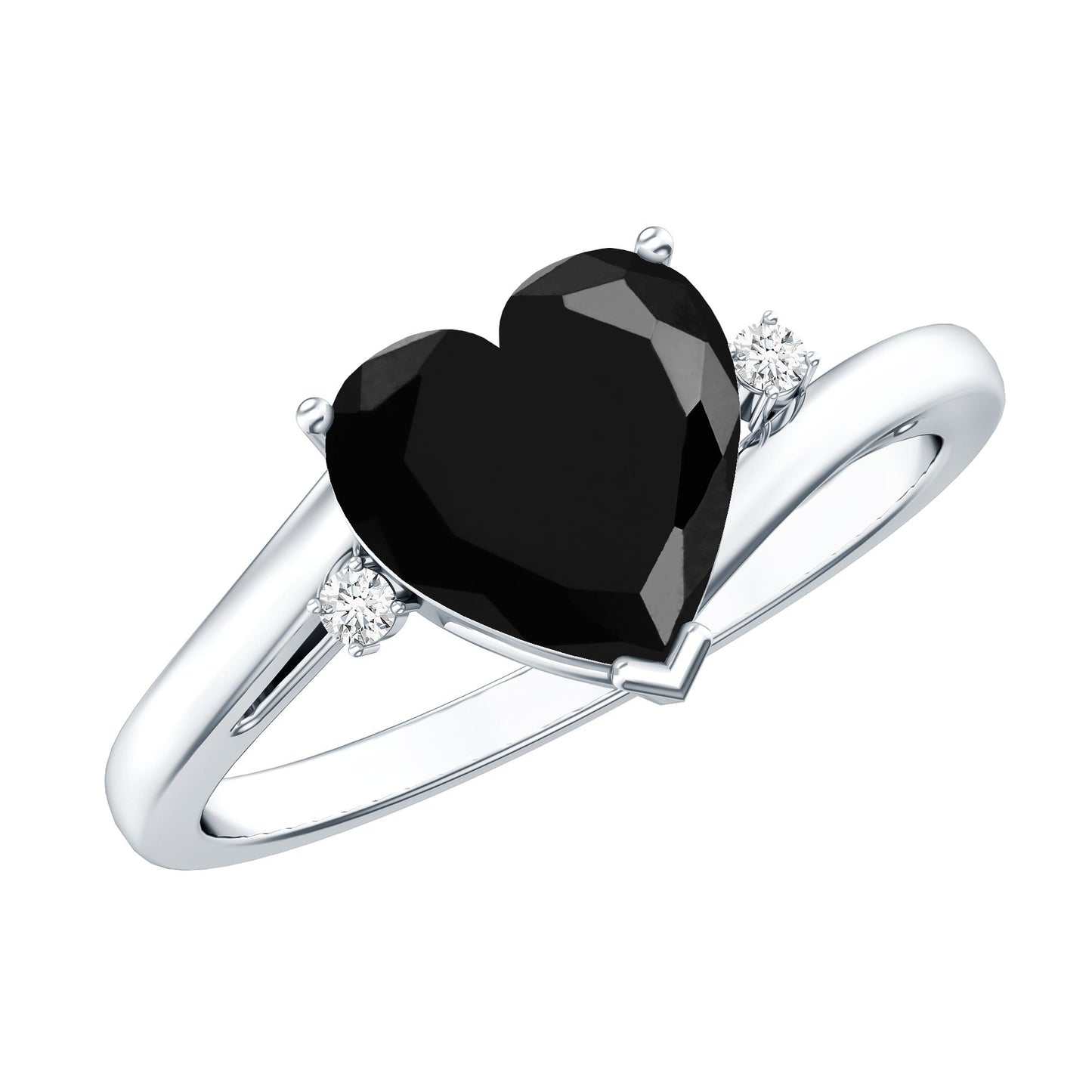 2 Carat Heart Shape Black Spinel Solitaire Engagement Ring