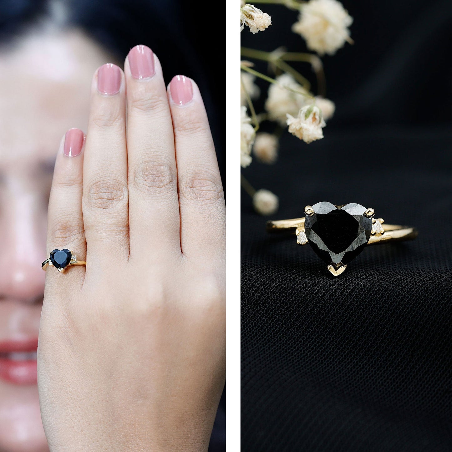 2 Carat Heart Shape Black Spinel Solitaire Engagement Ring