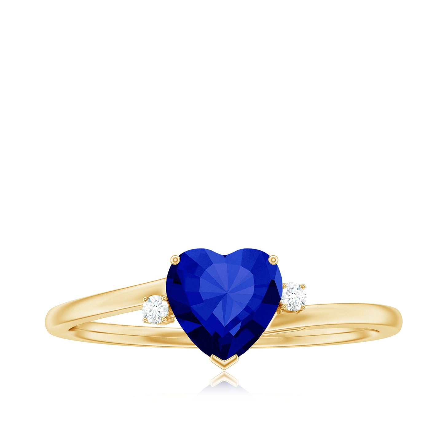 Heart Shape Created Blue Sapphire Solitaire Engagement Ring with Diamond