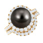 7.5 Carat Tahitian Pearl and Diamond Halo Wedding Ring Set