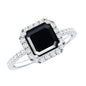 Certified Asscher Cut Black Onyx and Diamond Engagement Ring