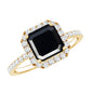 Certified Asscher Cut Black Onyx and Diamond Engagement Ring