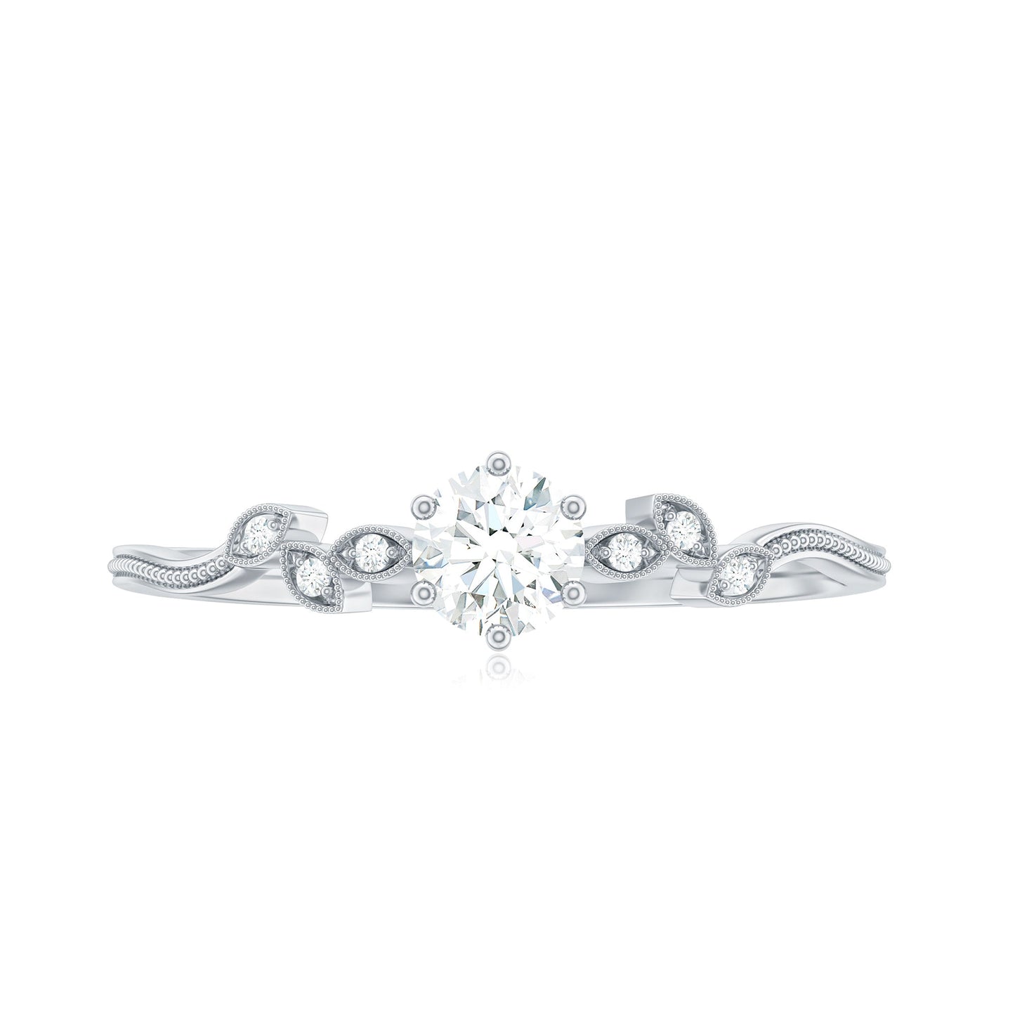 Minimalist Moissanite Leaf Promise Ring with Beaded Detail
