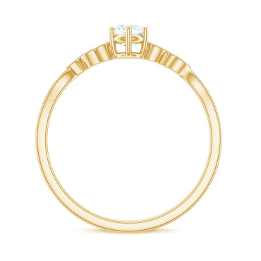 Minimalist Moissanite Leaf Promise Ring with Beaded Detail