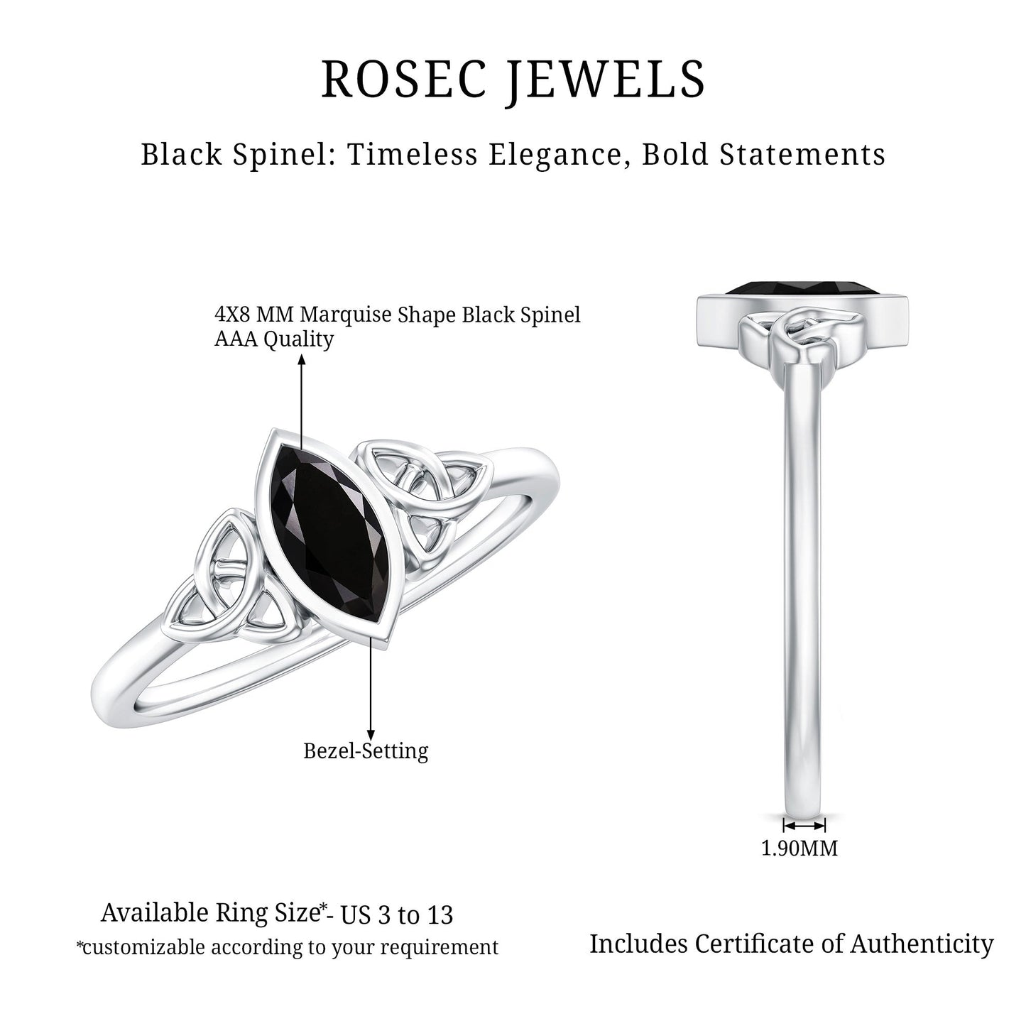 Marquise Shape Black Spinel Solitaire Promise Ring