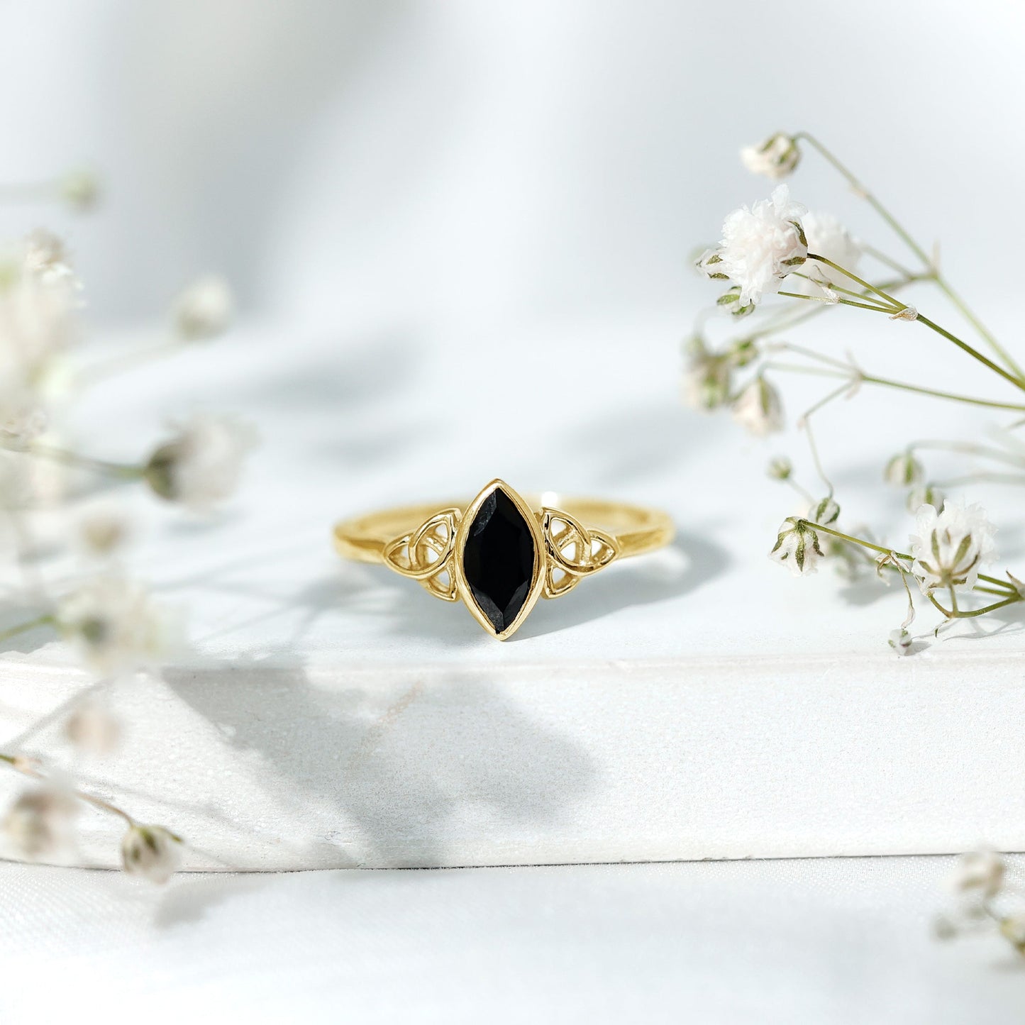 Marquise Shape Black Spinel Solitaire Promise Ring