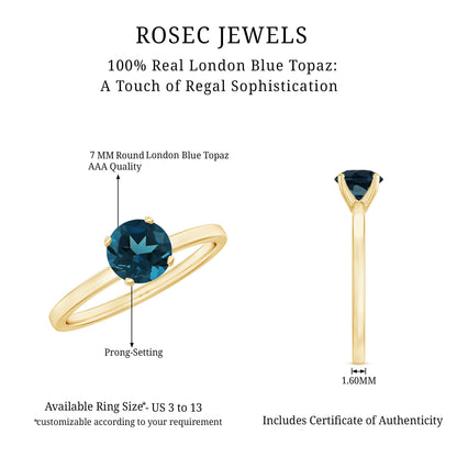 1.3 Carat Round London Blue Topaz Solitaire Ring With Certificate