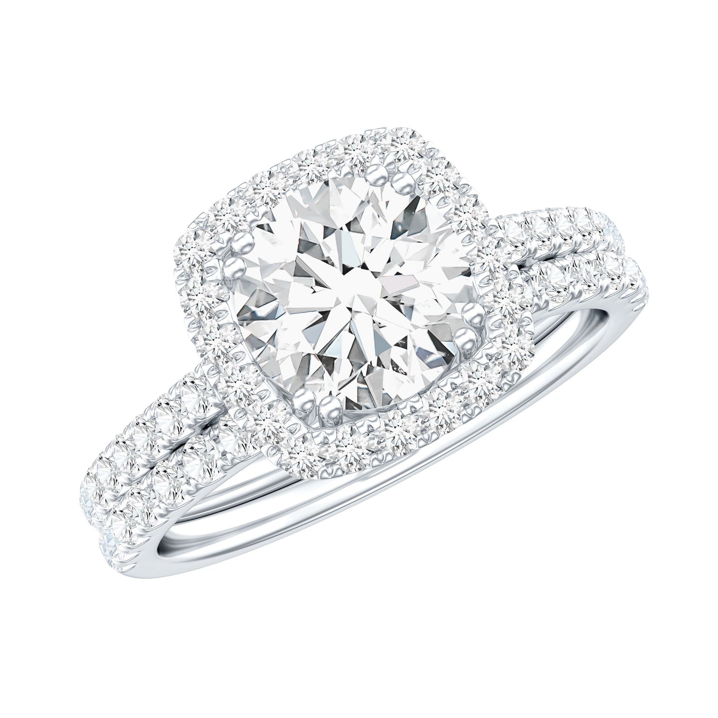 2 Carat Cubic Zirconia Engagement Ring with Wedding Band in Silver