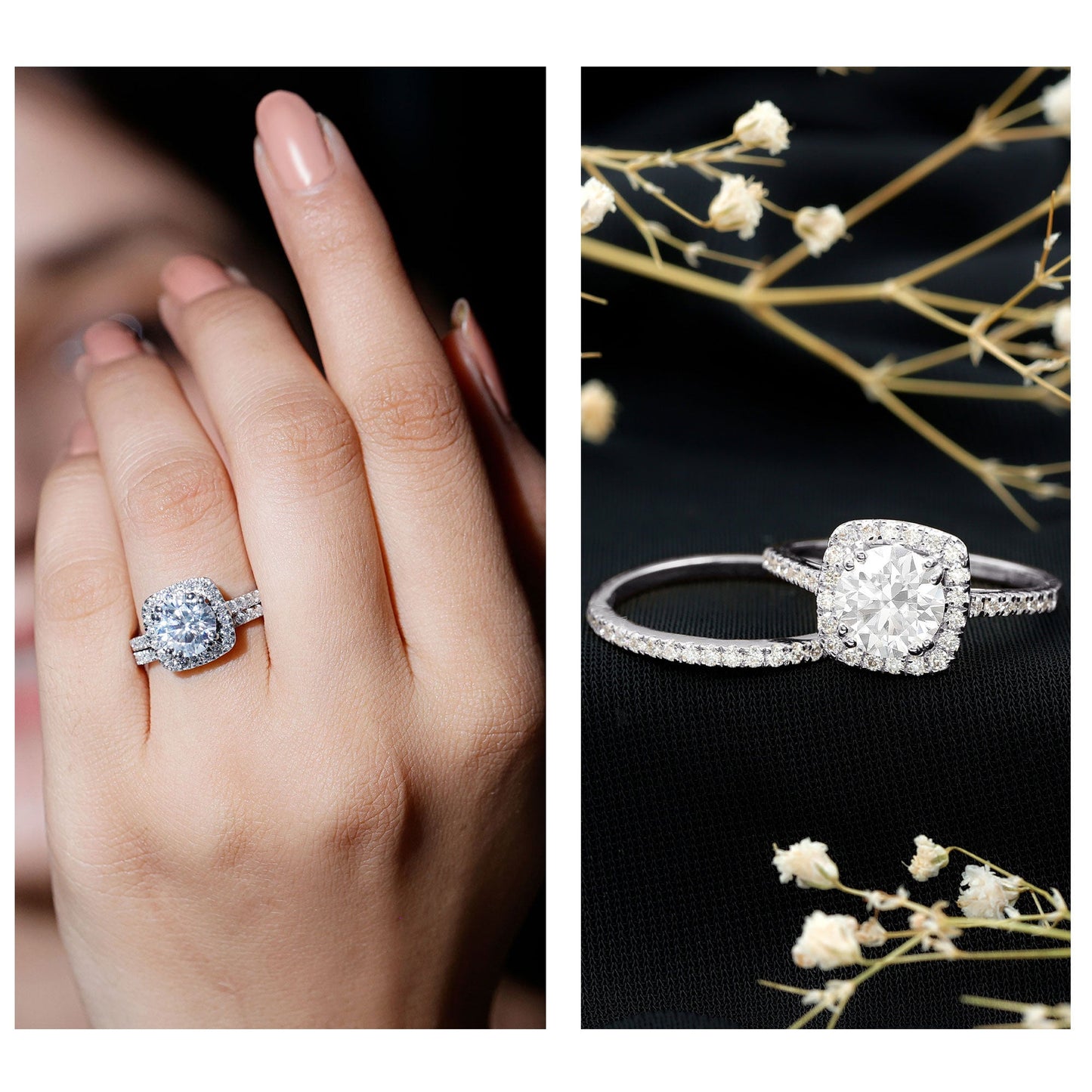 2 Carat Cubic Zirconia Engagement Ring with Wedding Band in Silver