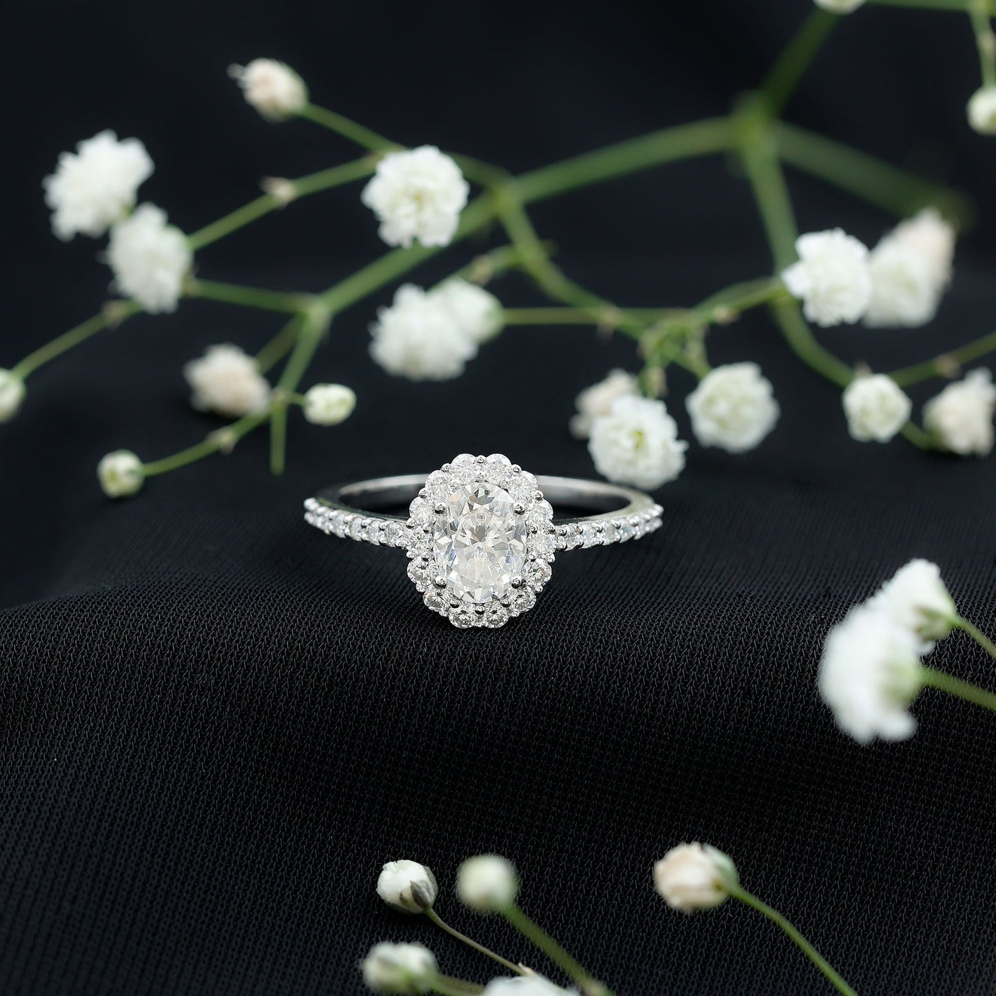 Certified 1.2 Carat Moissanite Oval Halo Engagement Ring for Women