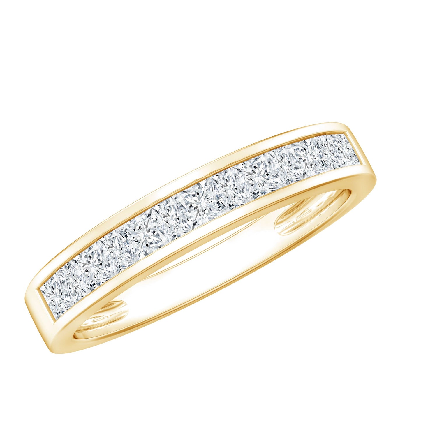 Princess Cut Moissanite Half Eternity Band in Channel Setting