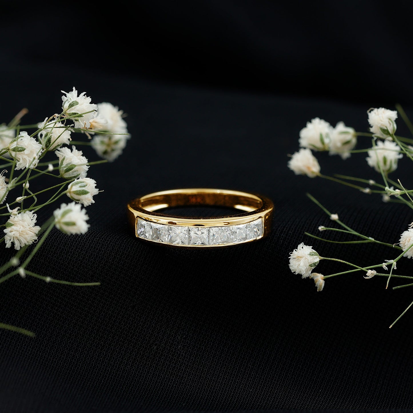 Princess Cut Moissanite Half Eternity Band in Channel Setting