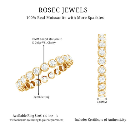 Full Eternity Wedding Band with Bezel Set Moissanite