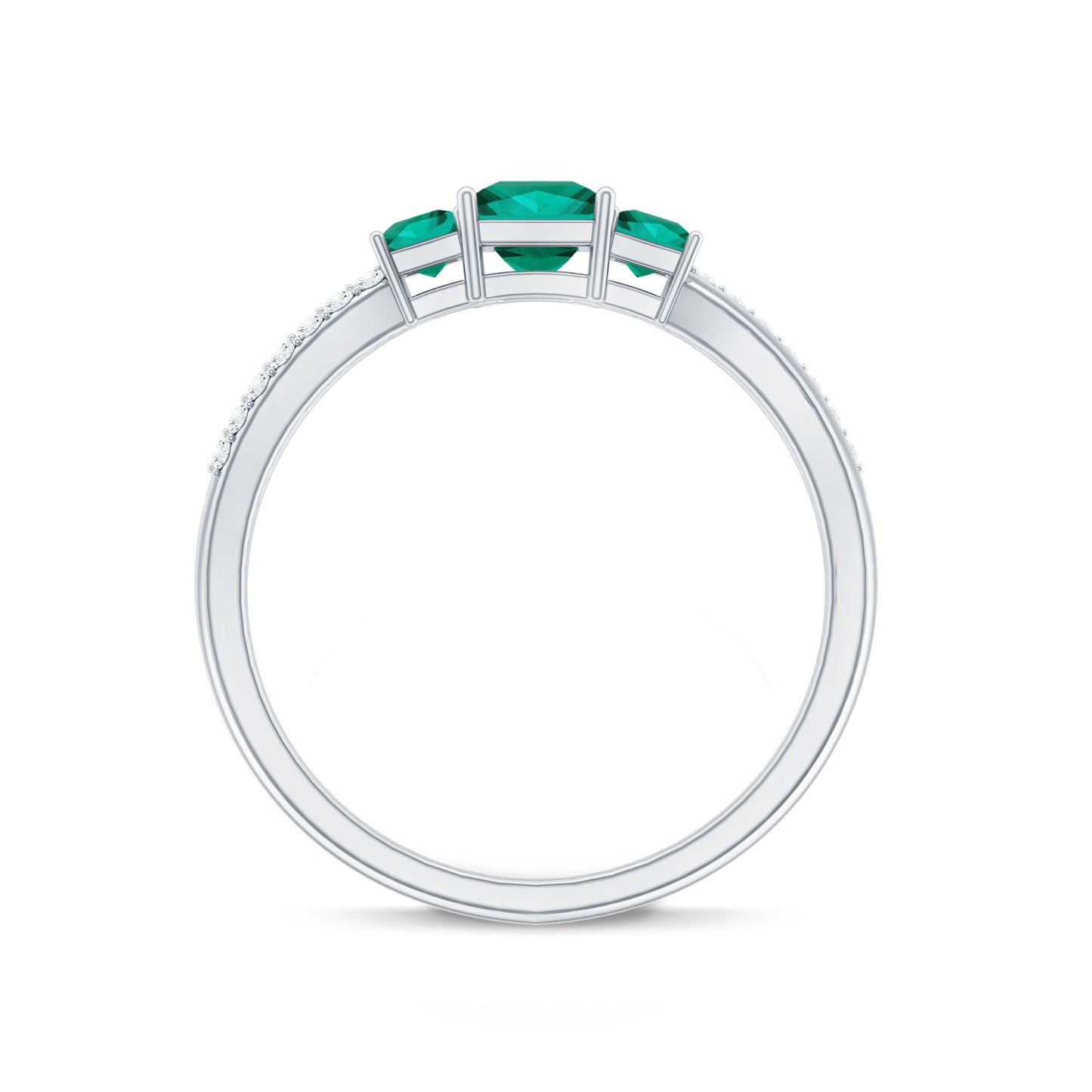 Certified Princess Cut Lab Grown Emerald 3 Stone Promise Ring with Diamond