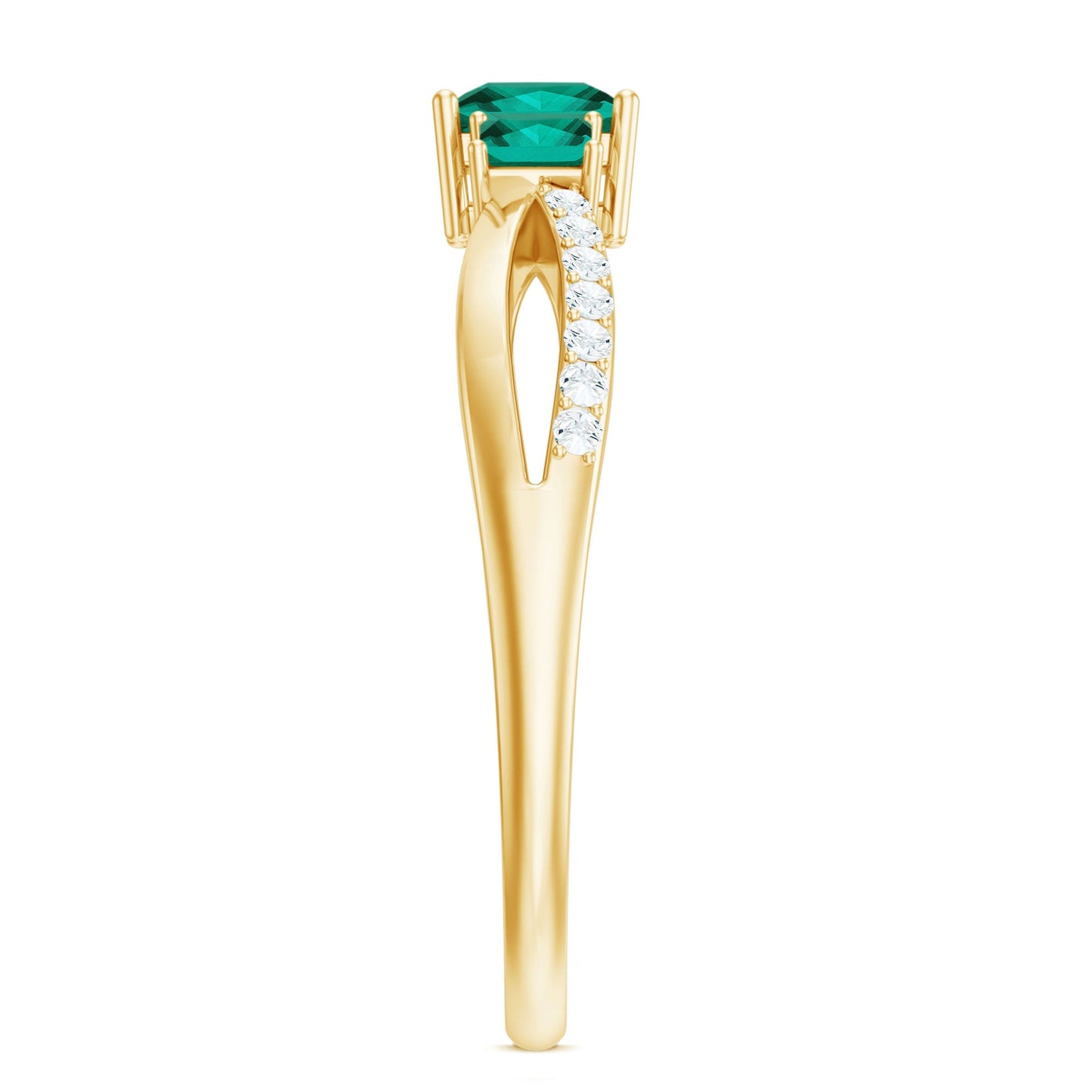 Certified Princess Cut Lab Grown Emerald 3 Stone Promise Ring with Diamond