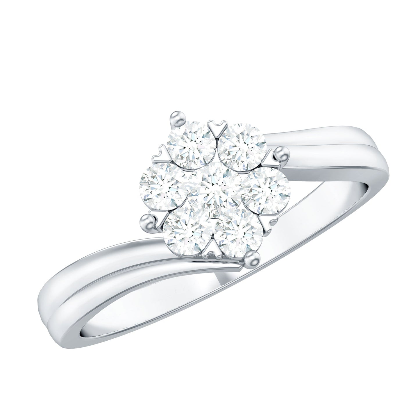 Round Moissanite Flower Proposal Ring in Bypass Shank