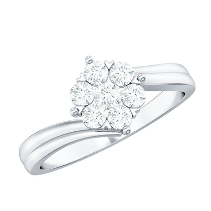 Round Moissanite Flower Proposal Ring in Bypass Shank