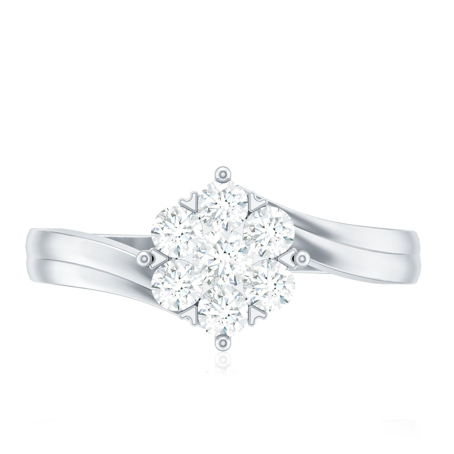 Round Moissanite Flower Proposal Ring in Bypass Shank