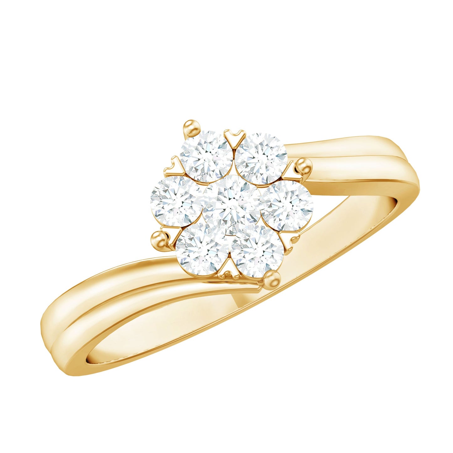 Round Moissanite Flower Proposal Ring in Bypass Shank