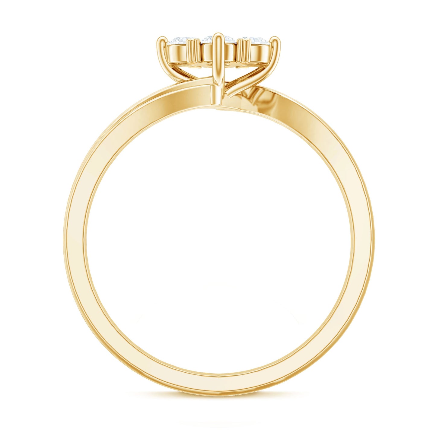 Round Moissanite Flower Proposal Ring in Bypass Shank