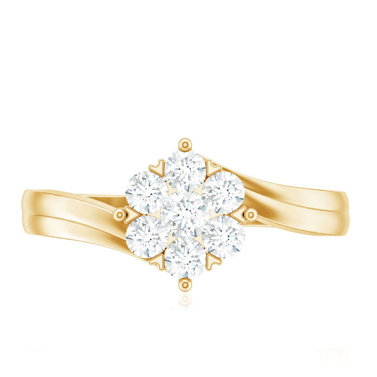 Round Moissanite Flower Proposal Ring in Bypass Shank