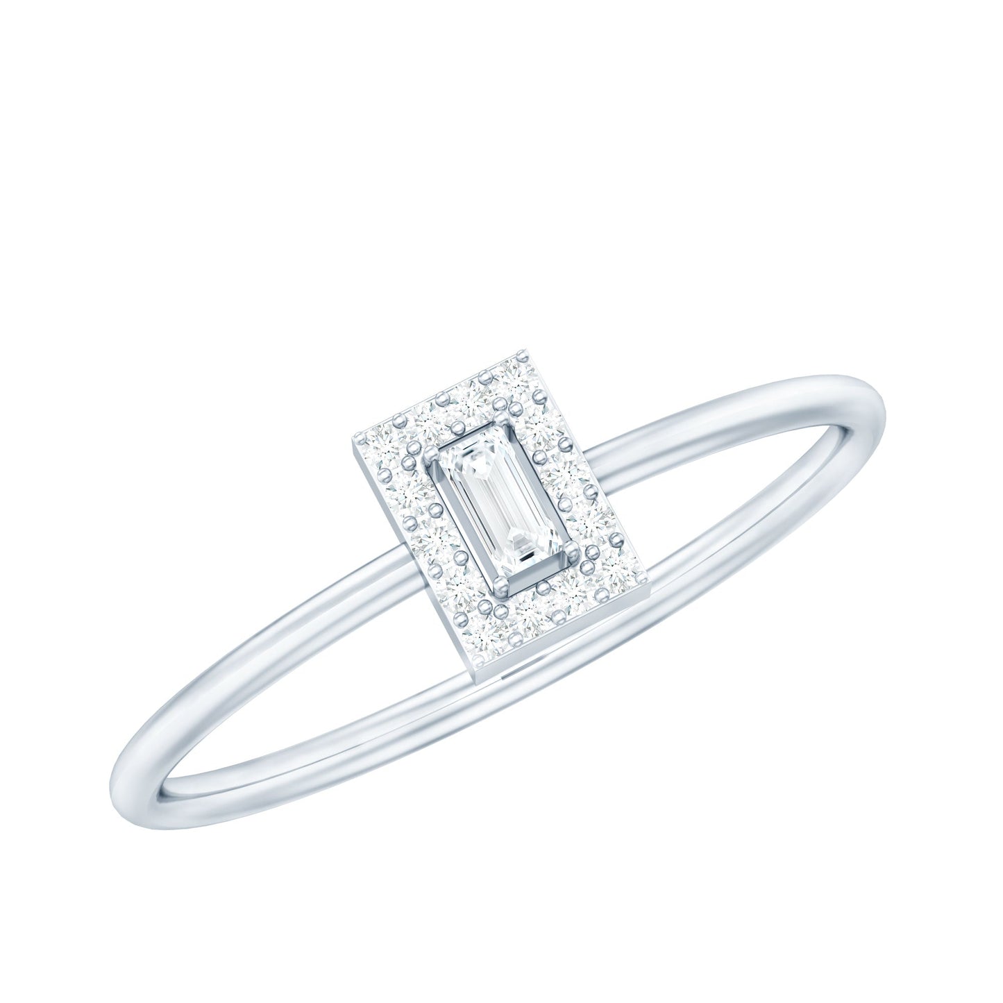 Dainty Baguette Cut Moissanite Promise Ring with Halo