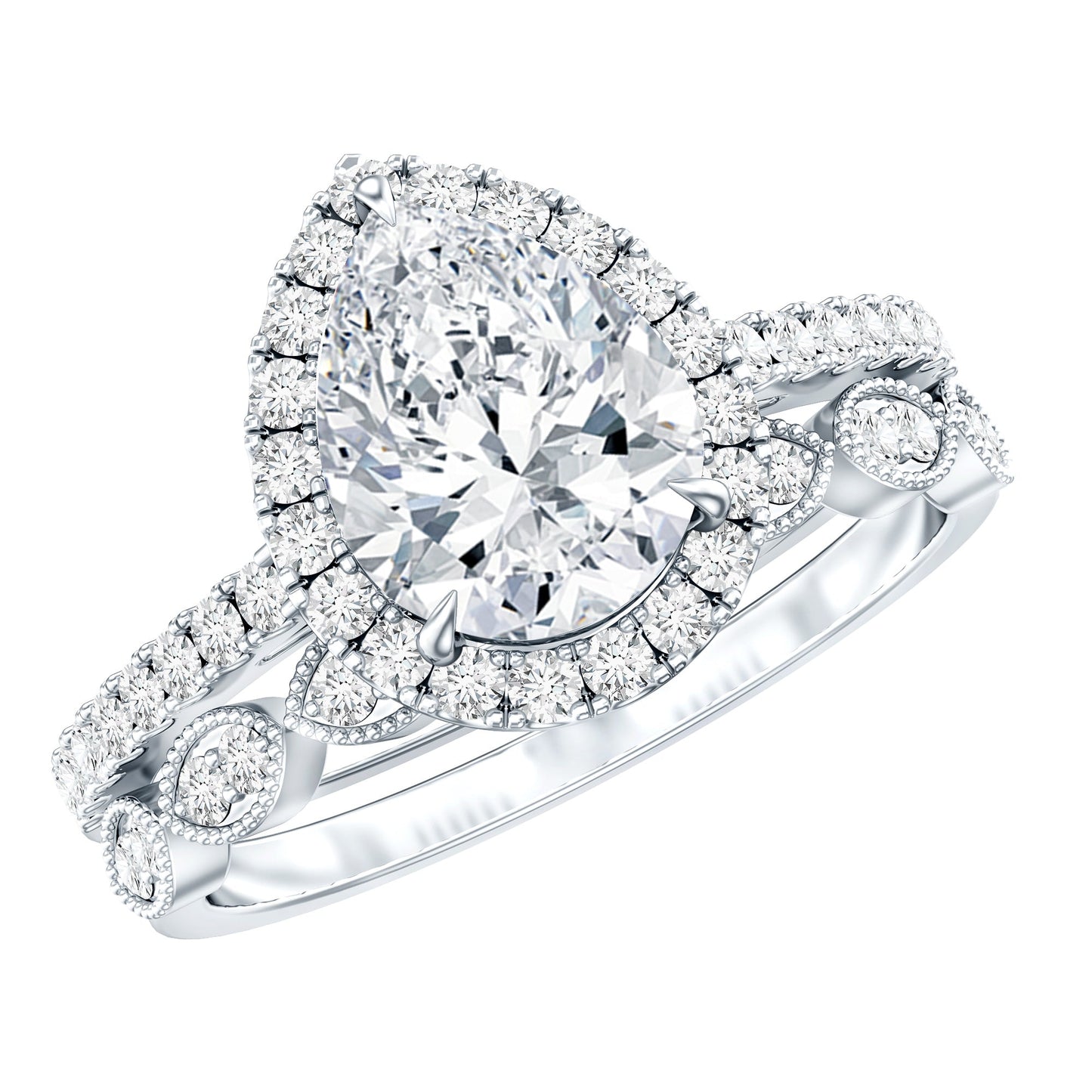 Certified Moissanite Teardrop Engagement Ring Set