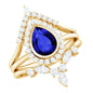 Vintage Looking 1.6 Carat Lab Grown Blue Sapphire 3 Piece Bridal Ring Set with Moissanite