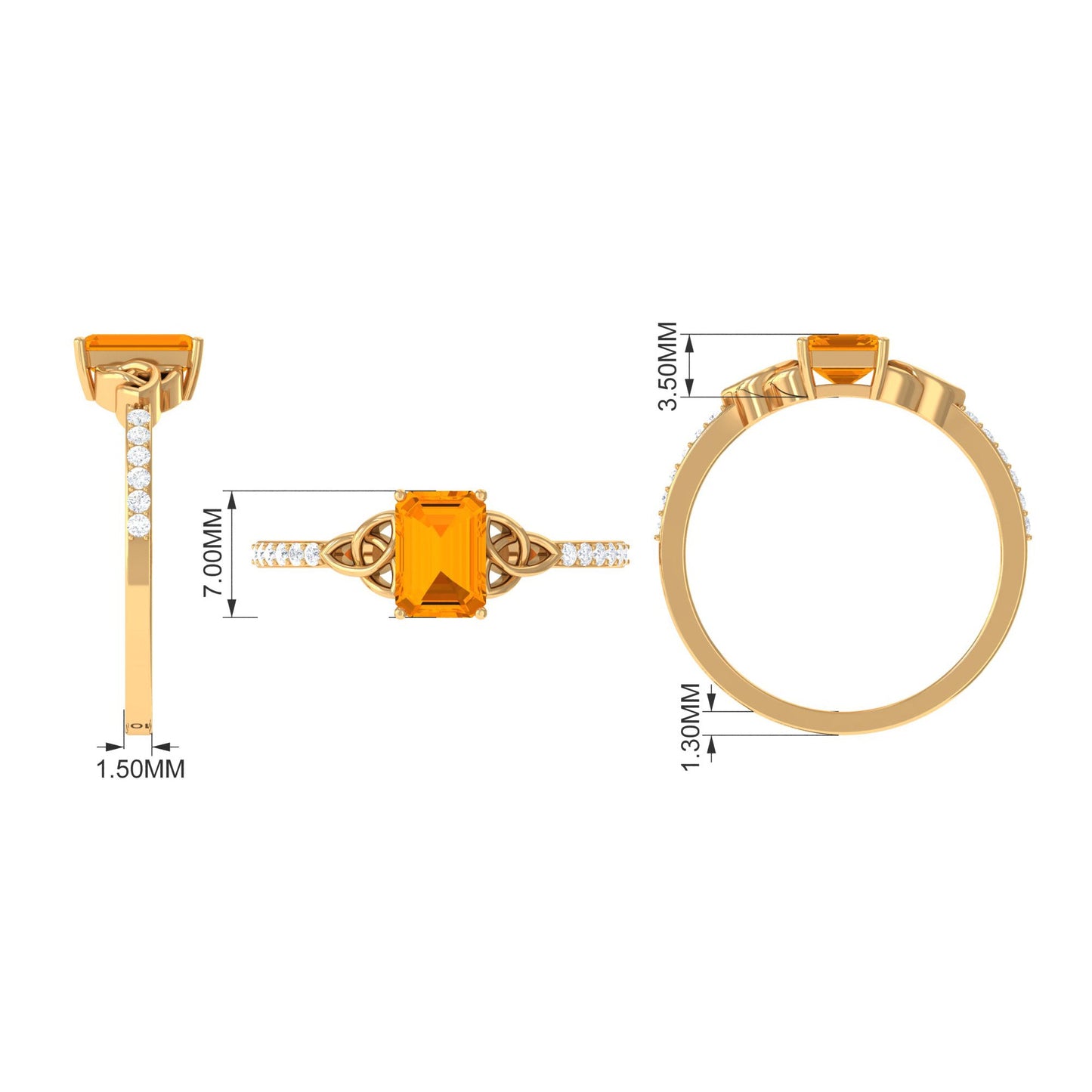 Emerald Cut Solitaire Fire Opal Celtic Knot Engagement Ring with Diamond