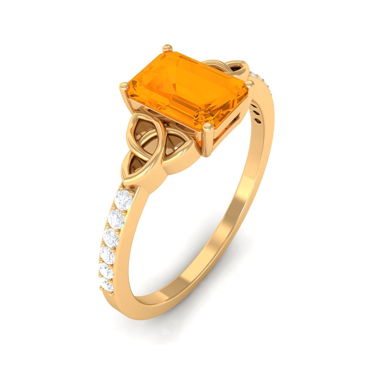 Emerald Cut Solitaire Fire Opal Celtic Knot Engagement Ring with Diamond