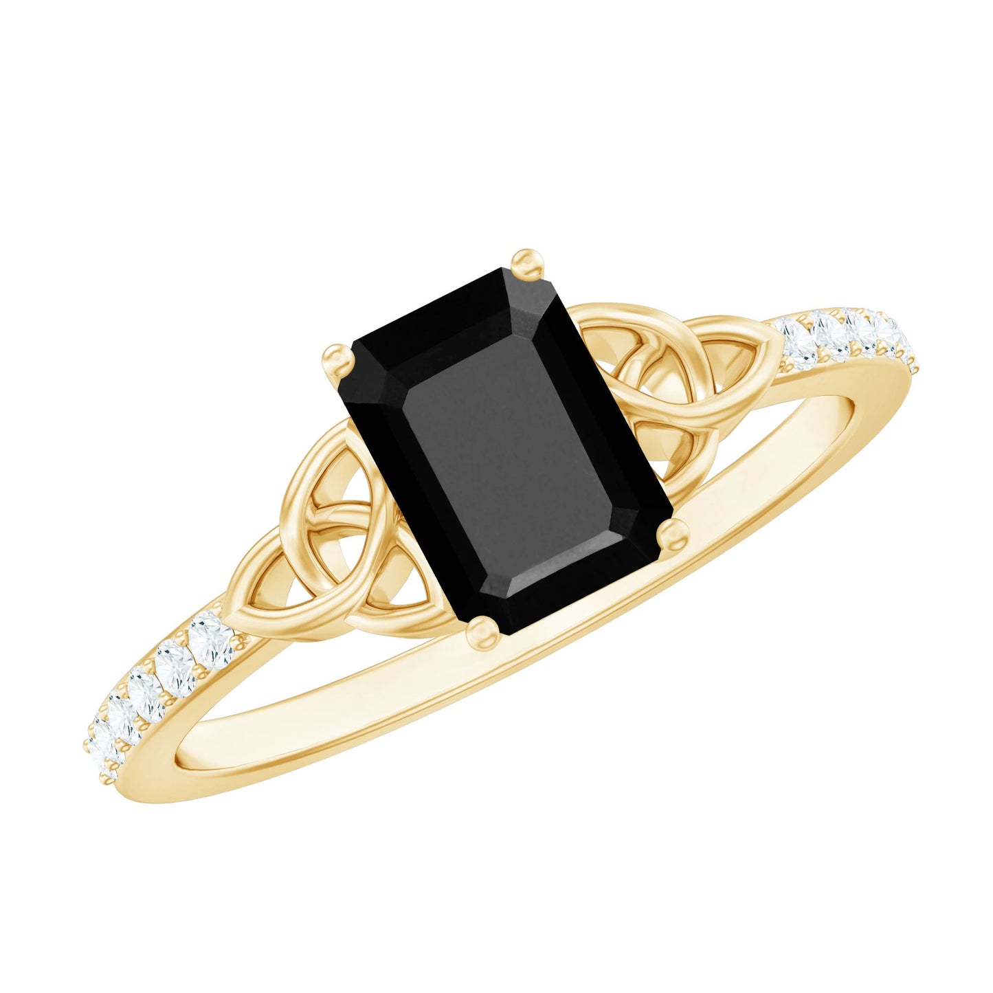 1.8 Carat Emerald Cut Black Onyx Celtic Engagement Ring with Diamond
