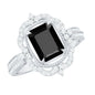 1.68 Carat Emerald Cut Lab Grown Black Diamond Retro Engagement Ring with White Diamond