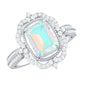 Real 2 Carat Emerald Cut Opalescent Antique Looking Engagement Ring with Diamond Halo
