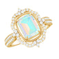 Real 2 Carat Emerald Cut Opalescent Antique Looking Engagement Ring with Diamond Halo