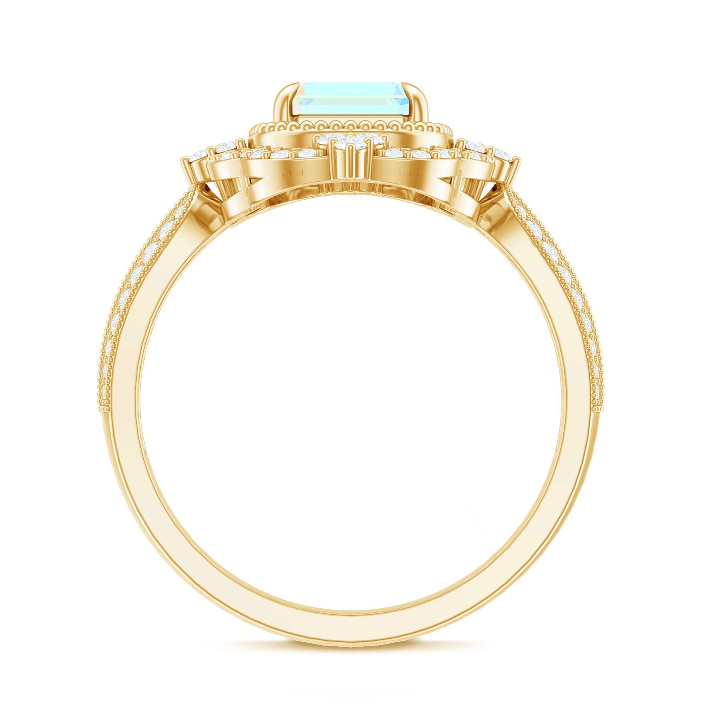 Real 2 Carat Emerald Cut Opalescent Antique Looking Engagement Ring with Diamond Halo