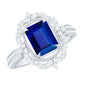 Certified 1.75 Carat Emerald Cut Lab Grown Blue Sapphire Retro Engagement Ring with Diamond