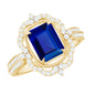 Certified 1.75 Carat Emerald Cut Lab Grown Blue Sapphire Retro Engagement Ring with Diamond