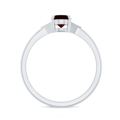 Natural Garnet Oval Shaped Engagement Ring with Diamond Trio