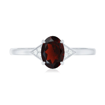 Natural Garnet Oval Shaped Engagement Ring with Diamond Trio